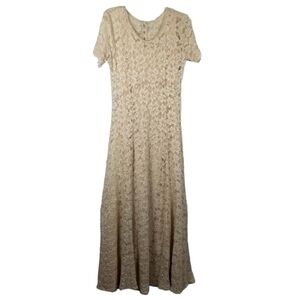 Vintage Michi Dress Maxi Lace Overlay Slip Faux Pearl Button Short Sleeve Fairy